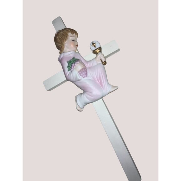 Girl's First Communion Confirmation Cross Fine Porcelain By Roman, Inc. vintage - Picture 1 of 7